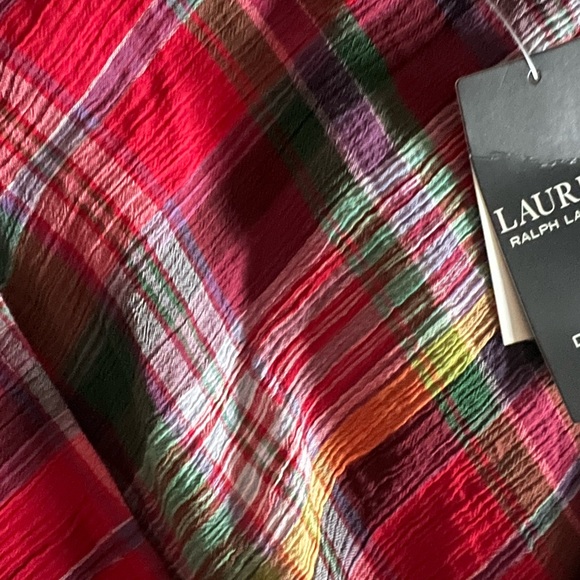 NWT Lauren Ralph Lauren Women’s Sleeveless Plaid Crinkle Cotton Dress Size 8 - Picture 10 of 13